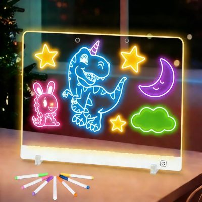 LED Note Board with Colors, 15.7 "X11.8 Rechargeable Drawing Pad with Stand for Kids, 7-Color, 5 Light Modes and 7 Markers, Sketching Gift Toy for Kids/Girls/Teens