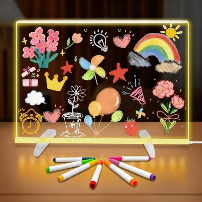 LED Note Board with Colors, 13.8"X10" 4 Modes & 7 Colors Rewritable LED Acrylic Drawing Board, Holiday Trend Gift, for Aged 14 and Above, Home Offices