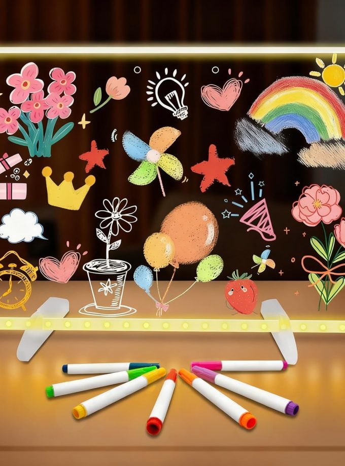 LED Note Board with Colors, 13.8"X10" 4 Modes & 7 Colors Rewritable LED Acrylic Drawing Board, Holiday Trend Gift, for Aged 14 and Above, Home Offices