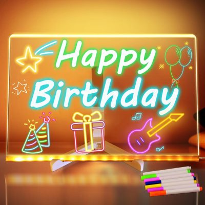 LED Note Board with Colors Birthday Gifts for Teens, Led Message Note Board Writing Board Drawing Board for Kids, Acrylic Light Up Dry Erase Board for Festival Decoration 7 Markers,11.8 X 7.9in