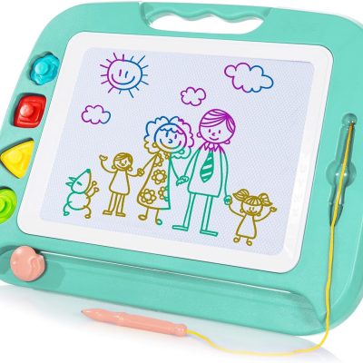 Large Magnetic Drawing Board for Kids, Toddlers Toys for 1 2 3 4 Year Old, Etch & Sketch Pad with 4 Stamps, Learning and Educational Toys for Boys Girls Gift, 16 ×13 in (42 x 32 CM), Green