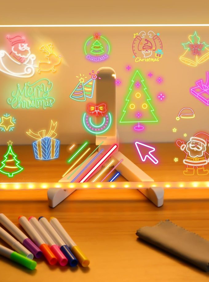 Led Note Board with Colors, Light Up Acrylic Message Board, Glowing Acrylic Dry Erase Board with Light, Led Boards to Write On, Led Writing Board Led Drawing Board (Large/11.8 * 7.9 inches)