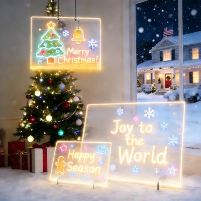 LED Drawing Board for Kids, 3 Pack LED Note Board, Acrylic Light Up Glow Memo Message s, Neon Art Magic Pad w/ 7 Markers, Birthday Gift for Kids Girls Teens(8x6 inch,12x8 inch,14x10inch)