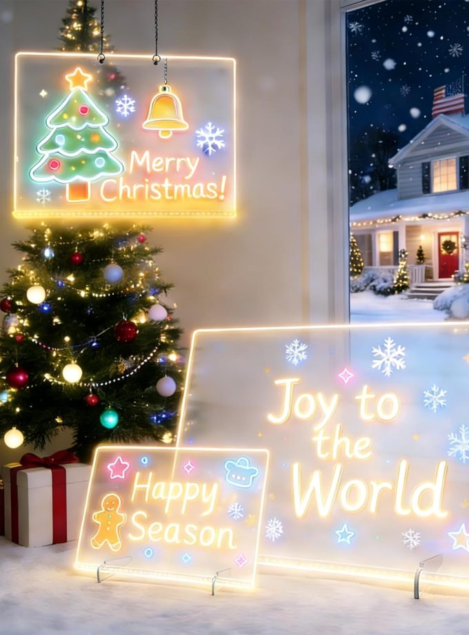 LED Drawing Board for Kids, 3 Pack LED Note Board, Acrylic Light Up Glow Memo Message s, Neon Art Magic Pad w/ 7 Markers, Birthday Gift for Kids Girls Teens(8x6 inch,12x8 inch,14x10inch)