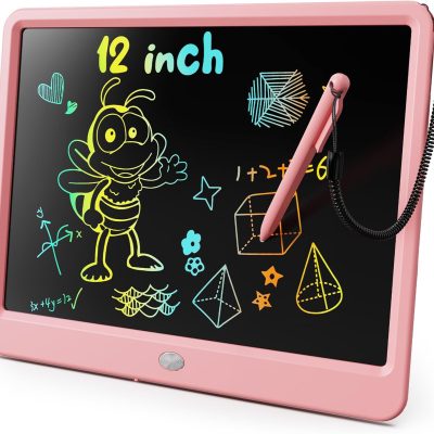 LCD Writing Tablet, 12 Inch Colorful Toddler Doodle Board Drawing Tablet, Erasable Reusable Electronic Drawing Pads, Educational and Learning Toy for 3-6 Years Old Boy and Girls(Pink)