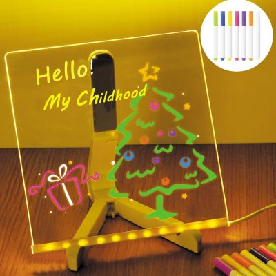 LED Note Board with Colors for Kids, Light LED Drawing Board 7.9 * 7.9" Light up with Stand, LED Acrylic Message Board for Kids,Glow Memo Note Message Board
