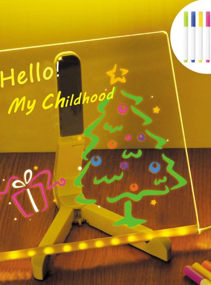 LED Note Board with Colors for Kids, Light LED Drawing Board 7.9 * 7.9" Light up with Stand, LED Acrylic Message Board for Kids,Glow Memo Note Message Board