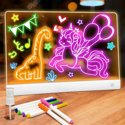 Rechargeable LED Drawing Board for Kids – 11 Colors Light Up Drawing Board for Notes & Doodles, Easy Clean, Anti-Scratch Acrylic Panel, Birthday & Holiday Gift for Ages 3–10