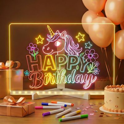 Acrylic LED Drawing Board for Kids, Acrylic Dry Erase Light-Up Drawing Board with Stand, Markers & Wipes, Erasable Reusable Board for Kids Learning, Ideal Gift for Birthday