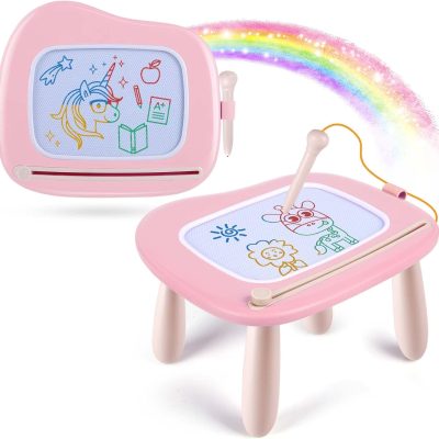 Magnetic Drawing Board for Kids, Toddler Toys for 1-2 Year Old Girl, Portable Doodle Board Pad Learning and Educational Toys for Ages 1 2 3 Year Old Baby Girl Birthday Gift（Pink）