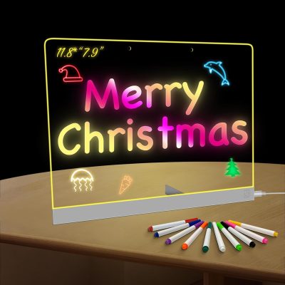 LED Note Board with 7 Colors - 11.8"x7.9" Light Up Acrylic Drawing Board, Chrsitmas Birthday Halloween Gifts Includes Adapter and 10 Markers