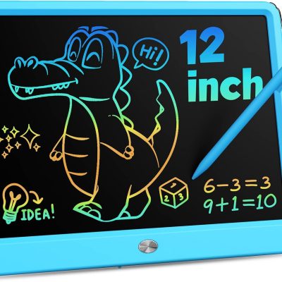 12 Inch LCD Writing Tablet with Anti-Lost Stylus, Erasable Doodle Board Colorful Toddler Drawing Pad, Car Travel School Games Toys for 3 4 5 6 7 8 Kids, Birthday Gift for Girls Boys Adults Blue