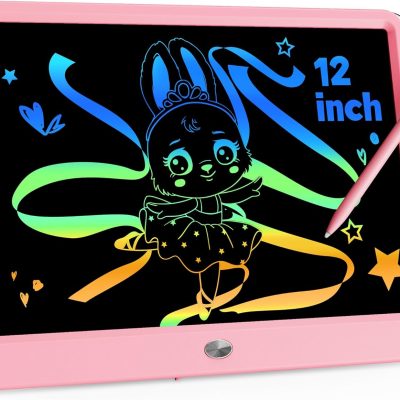 12 Inch LCD Writing Tablet with Anti-Lost Stylus, Erasable Doodle Board Colorful Toddler Drawing Pad, Car Travel School Games Toys for 3 4 5 6 7 8 Kids, Birthday Gift for Girls Boys Adults Pink
