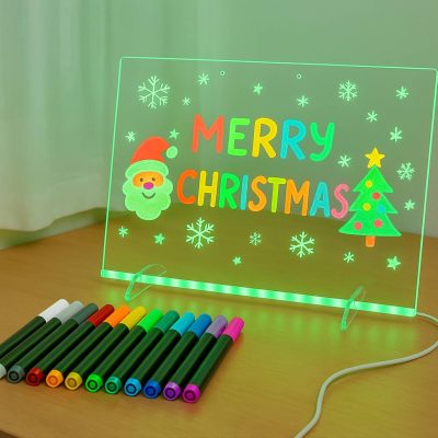 13.8”X10” LED Drawing Board with 12 Markers & 4 Light UP Modes & 7 Colors & Adapter * Hanging Chain, Neon Art Dry Erase Writing Message Pad for Kids Girls Halloween Christmas Birthday Gifts