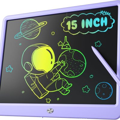 LCD Writing Tablet for Kids,  15 Inch Large Screen Doodle Board, Colorful Drawing Writing Board Tablet Kids Age 3-12+ Birthday Erasable Drawing Pad Message Practice Note Learning Toys, Purple