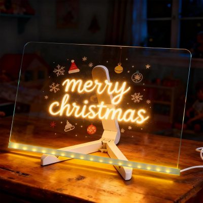 LED Glass Drawing Board for Kids, 11.8"x7.9" Glowing Glass Message Board, Includes Led Note Board, Stand, Spray Bottle, Perfect for Art & Notes, Great Gift for Kids