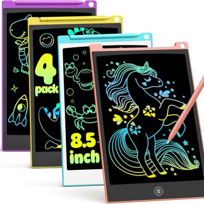 4 Pack LCD Writing Tablet, 8.5 Inch Colorful Drawing Board, Kids Travel Games Activity Learning Toys, Birthday Gifts for 3-8 Year Old Boys Girls Toddlers Preschooler