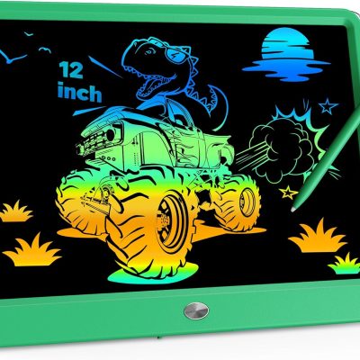 12 Inch LCD Writing Tablet with Anti-Lost Stylus Erasable Doodle Board Colorful Toddler Drawing Pad Car Travel School Games Toys for 3 4 5 6 7 8 Kids Birthday Gift for Girls Boys Adults Green