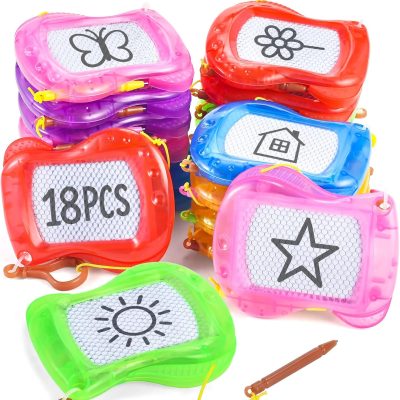 18 Pcs Mini Magnetic Drawing Board for Kids (6 Colors) – Portable Doodle Sketch & Writing Pad with Erasable Surface, Fun Backpack Keychain Clip Art Toy, Birthday Party Favors for Boys Girls